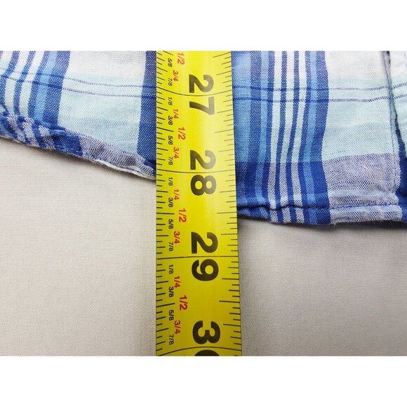 Uniqlo Size Medium Mens Blue White Check Short Sleeve Linen Cotton Blend Shirt - Picture 7 of 9